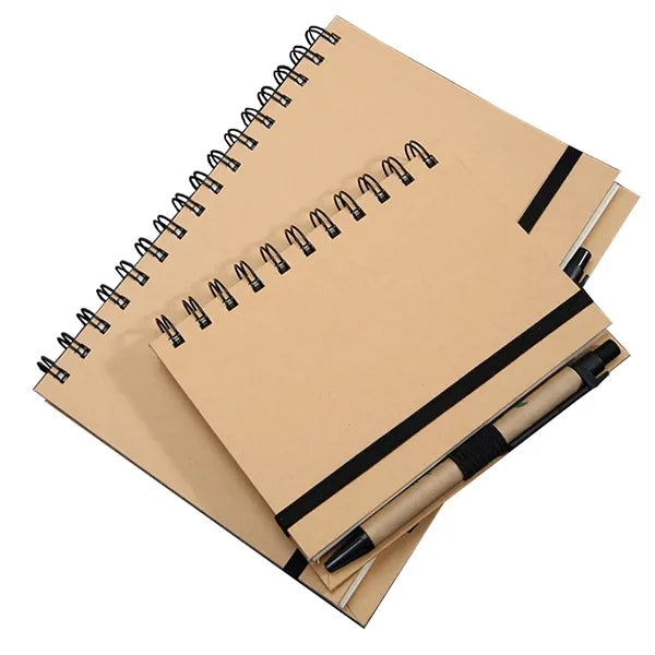 A6 Kraft Paper Coil Notebook with Pen in Holder Size4.1"5.8"
