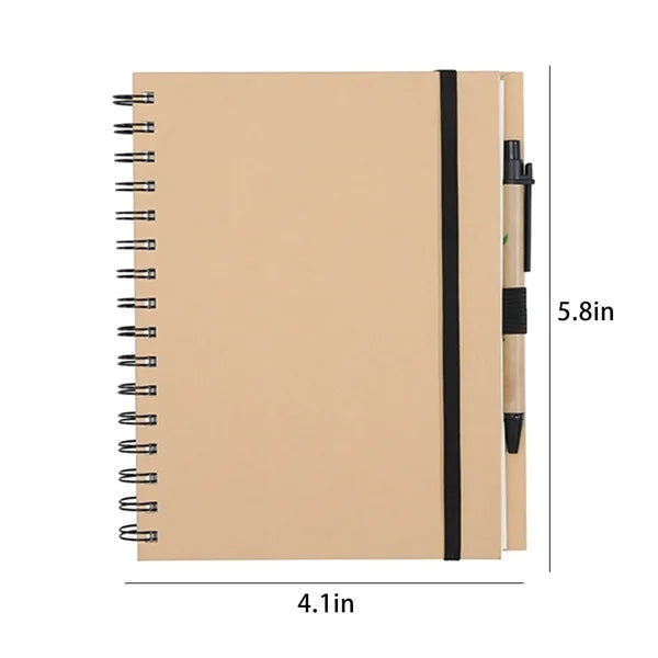 A6 Kraft Paper Coil Notebook with Pen in Holder Size4.1"5.8"