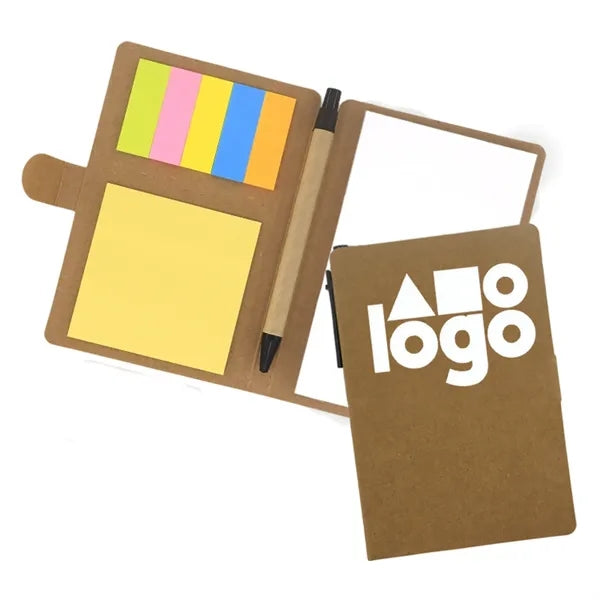 Branded Kraft Notebook Set with Pen and Sticky Notes