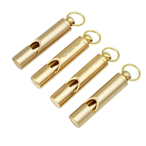 Etched Solid Brass Outdoor Survival Whistle Keychain