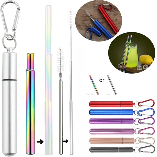 Collapsible Drinking Straw with Keychain Holder