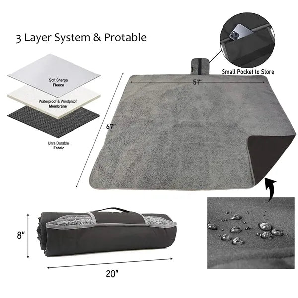 Waterproof Outdoor Blanket with Sherpa Lining