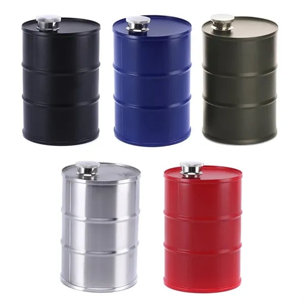 25oz. Unique Oil Drum Shaped Hip Barrel Liquor Flask w/ Cap