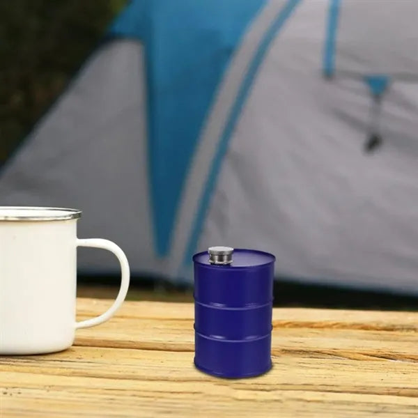 25oz. Unique Oil Drum Shaped Hip Barrel Liquor Flask w/ Cap