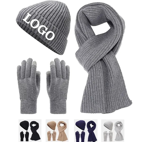 3 Pcs Knit Beanie Hat Scarf Glove Set