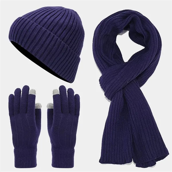 3 Pcs Knit Beanie Hat Scarf Glove Set