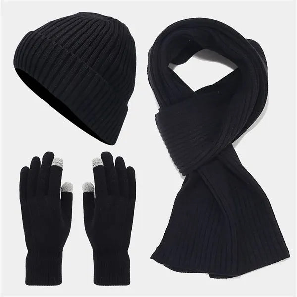 3 Pcs Knit Beanie Hat Scarf Glove Set