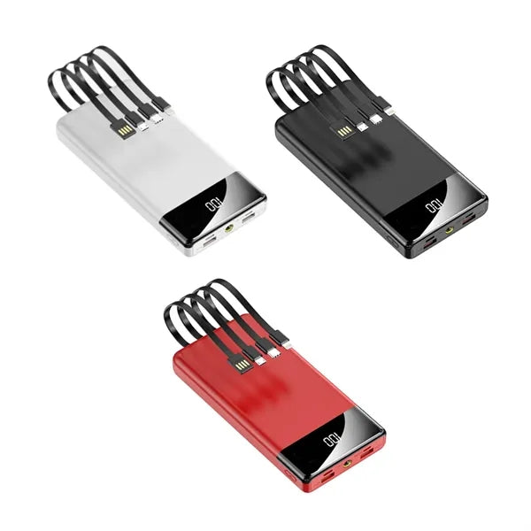 10000mAh Portable Power Bank with Built-in Charging Cables