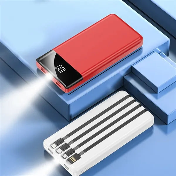 10000mAh Portable Power Bank with Built-in Charging Cables
