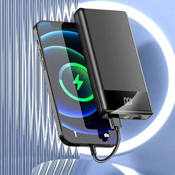 10000mAh Portable Power Bank with Built-in Charging Cables