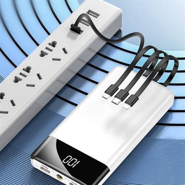 10000mAh Portable Power Bank with Built-in Charging Cables