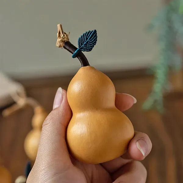 Decorative Natural Handheld Gourd with Artisan Leaf Charm