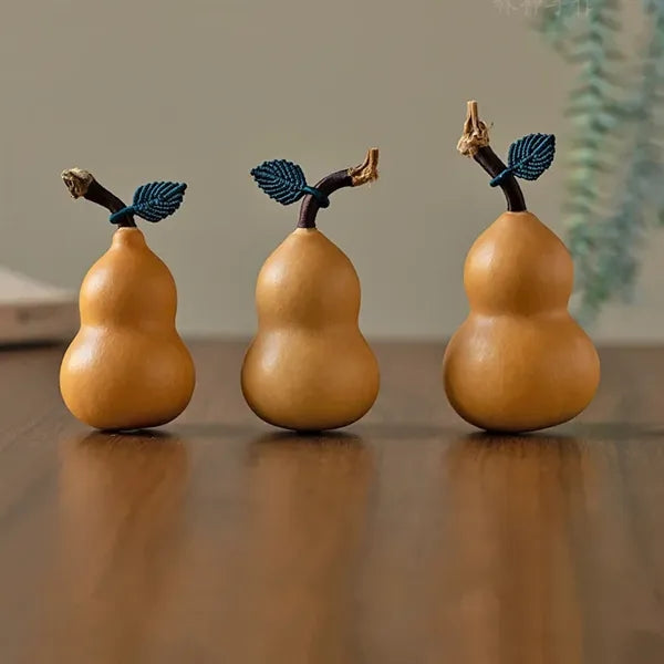 Decorative Natural Handheld Gourd with Artisan Leaf Charm