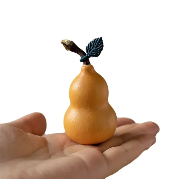 Decorative Natural Handheld Gourd with Artisan Leaf Charm
