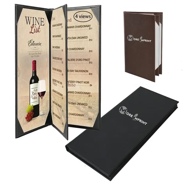 4 View Leather Restaurant Menu Cover Wine List Holder