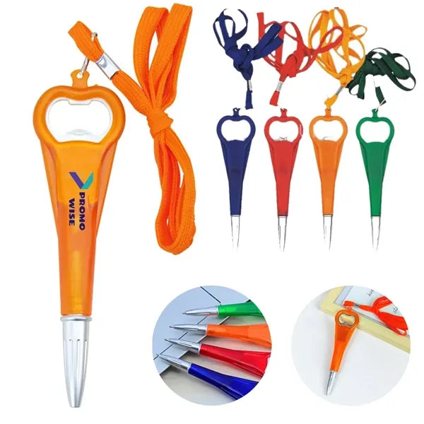 Twist-Top Ballpoint Pen with Bottle Opener and 15" Lanyard
