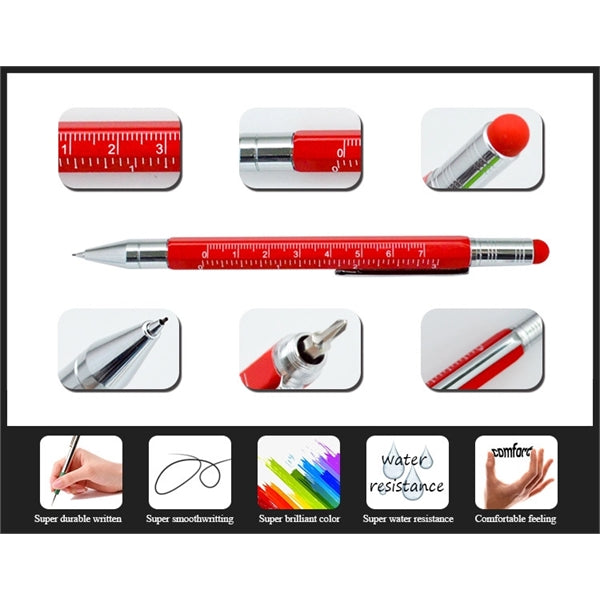 6-in-1 Stylus Twist Tool Pen- Plastic barrel