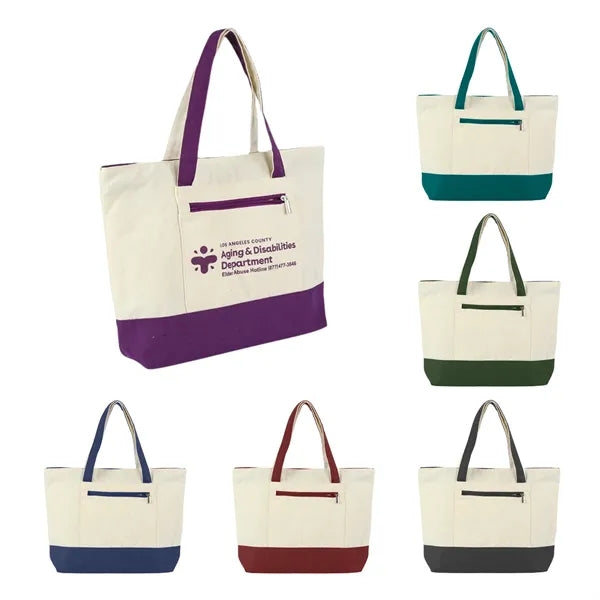 Color Block Cotton Canvas Tote with Zipper