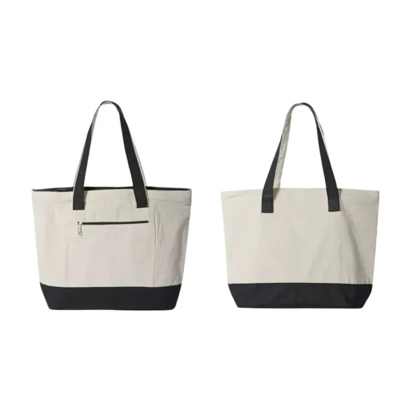 Color Block Cotton Canvas Tote with Zipper