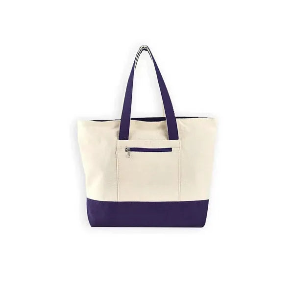 Color Block Canvas Tote with Zipper Pocket
