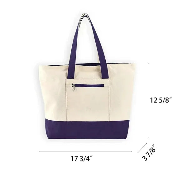 Color Block Canvas Tote with Zipper Pocket