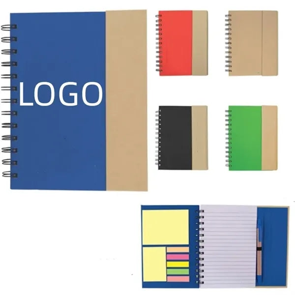 Two Tone Magnetic Spiral Notebook with Sticky Notes & Pen