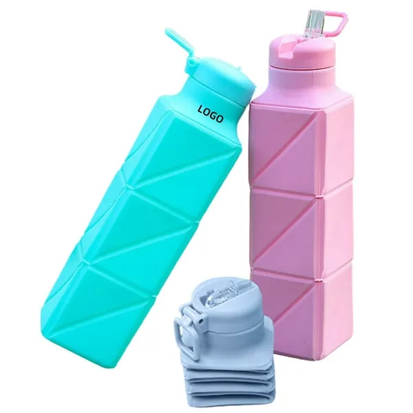 22oz Collapsible Square Silicone Sports Bottle with Spout