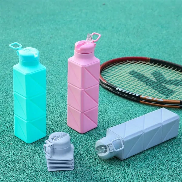 22oz Collapsible Square Silicone Sports Bottle with Spout