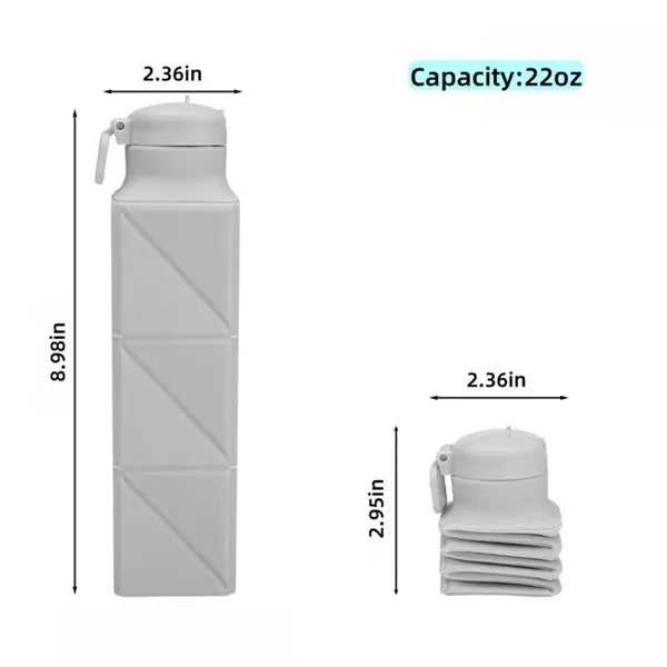 22oz Collapsible Square Silicone Sports Bottle with Spout