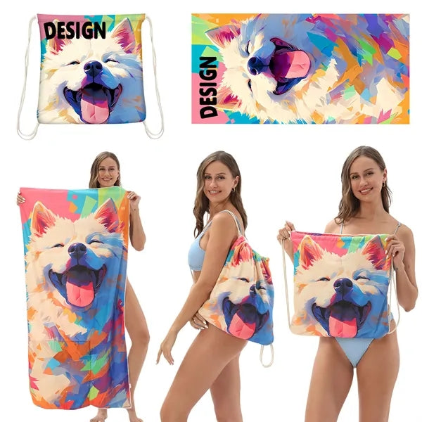 Versatile 2-In-1 Foldable Beach Towel With Storage Bag