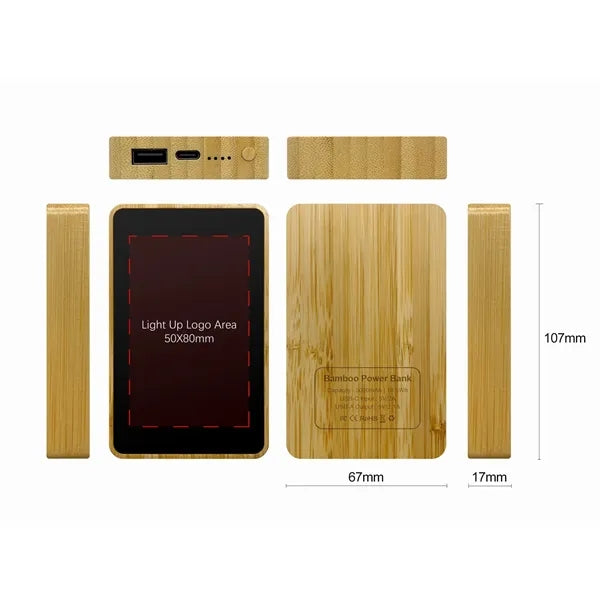 5000mAh Light Up Colorful Logo Bamboo Power Bank