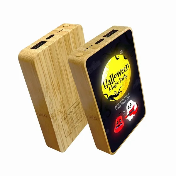 5000mAh Light Up Colorful Logo Bamboo Power Bank