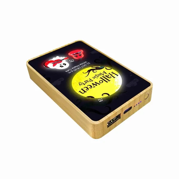 5000mAh Light Up Colorful Logo Bamboo Power Bank