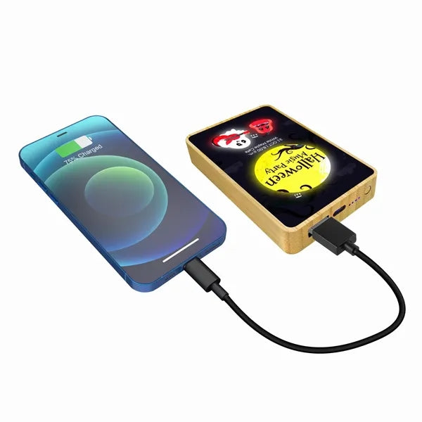 5000mAh Light Up Colorful Logo Bamboo Power Bank