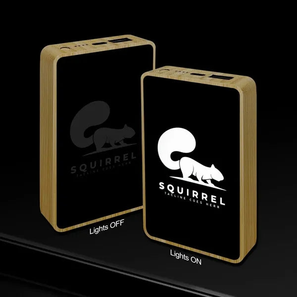 5000mAh Light Up Colorful Logo Bamboo Power Bank