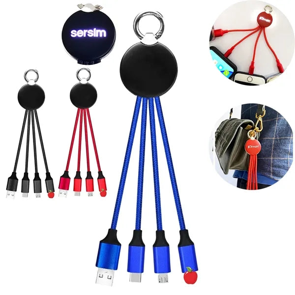 USB three-in-one keychain glowing data cable