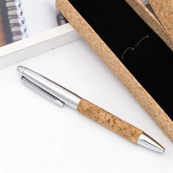 Eco Comfort Grip Metal Cork Skin Ballpoint Pen with Box