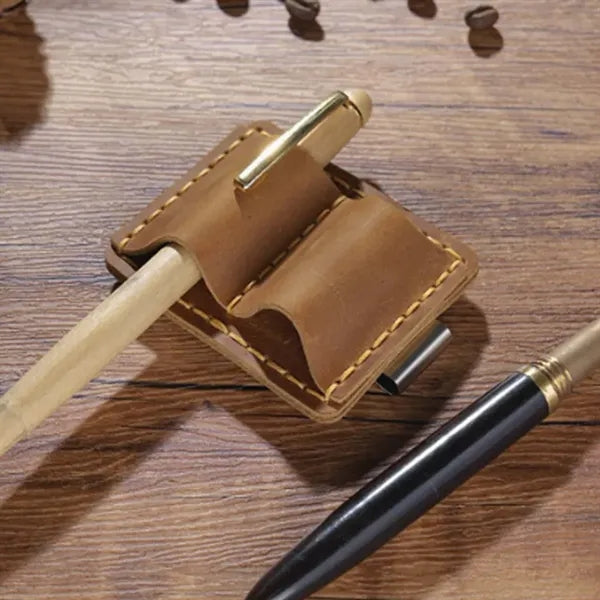 Leather Dual Loop Removable Metal Clip Premium Pen Holder