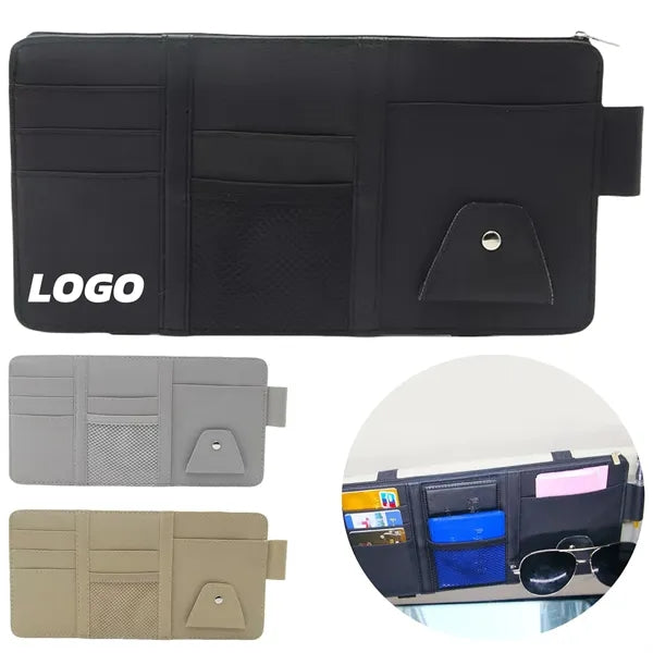 Car Visor Organizer with Card Slots and Sunglass Clip