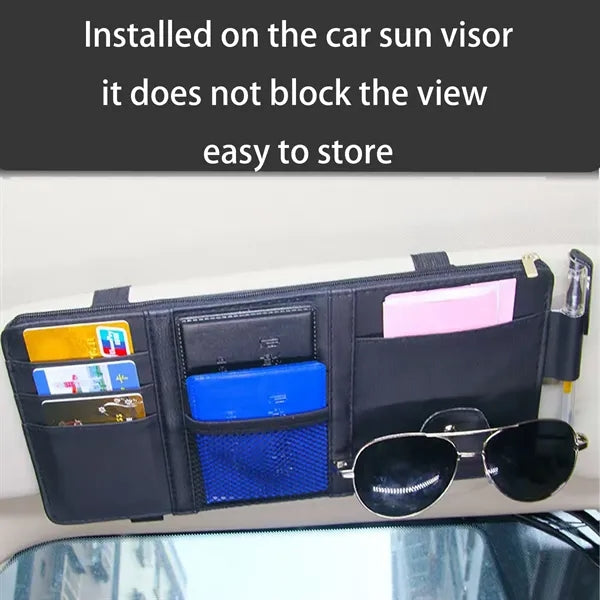 Car Visor Organizer with Card Slots and Sunglass Clip