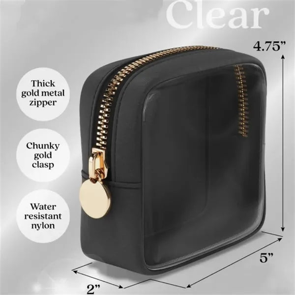 Small Clear Makeup Pouch with Gold Zipper