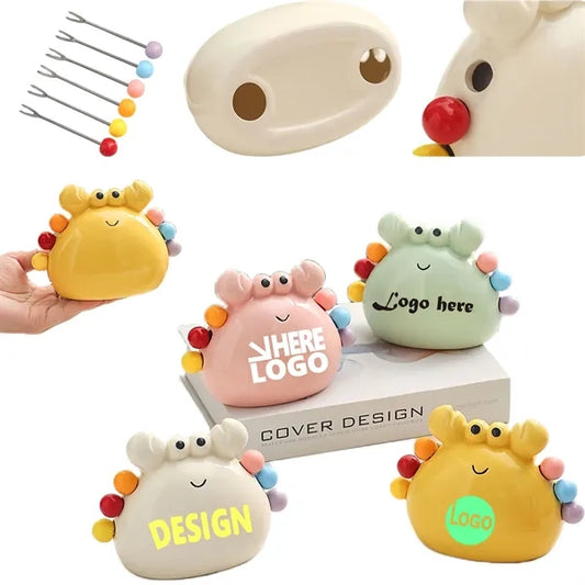 Cute Ceramic Crab Fruit Fork Storage Set Free Shipping