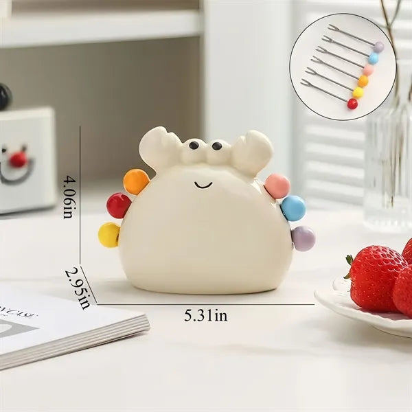 Cute Ceramic Crab Fruit Fork Storage Set Free Shipping