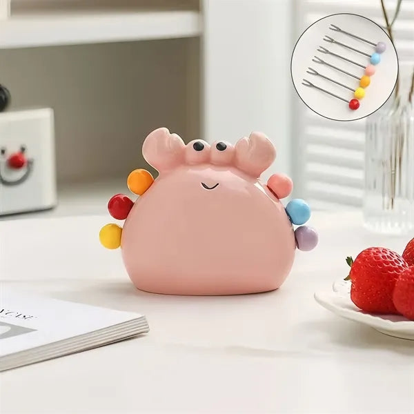 Cute Ceramic Crab Fruit Fork Storage Set Free Shipping