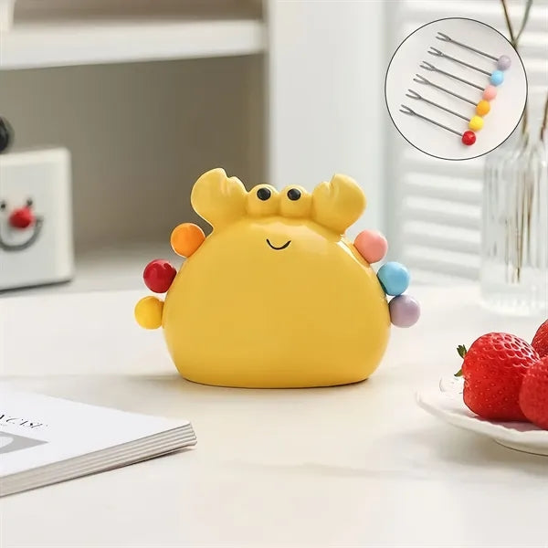 Cute Ceramic Crab Fruit Fork Storage Set Free Shipping