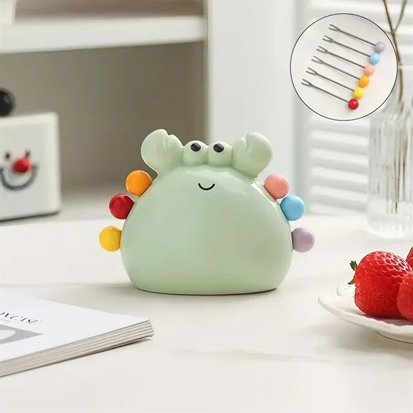 Cute Ceramic Crab Fruit Fork Storage Set Free Shipping