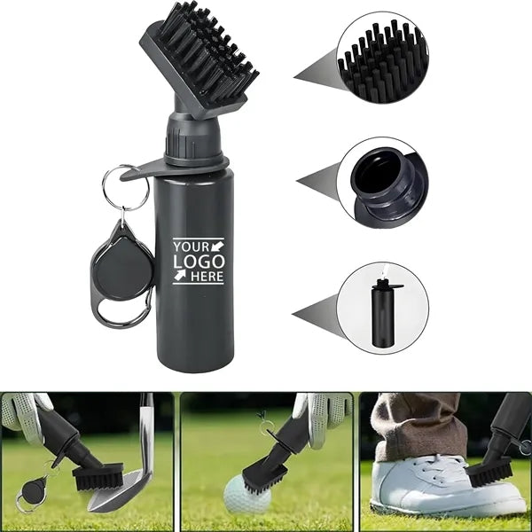 Golf Brush with Retainer Clip and Squeeze Water Bottle