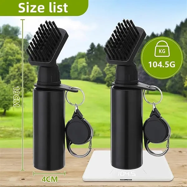 Golf Brush with Retainer Clip and Squeeze Water Bottle