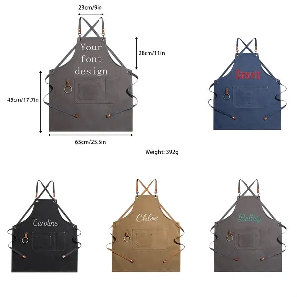 Embroidered canvas apron