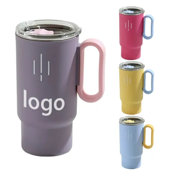 Stainless Steel Tumbler with Sliding Lid and Handle